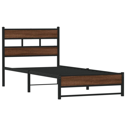 VidaXL vidaXL Metal Bed Frame without Mattress Brown Oak 100x200 cm 2