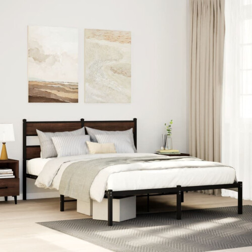 VidaXL vidaXL Bed Frame without Mattress with Headboard Brown Oak 140x190 cm
