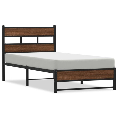 VidaXL vidaXL Metal Bed Frame without Mattress Brown Oak 100x200 cm 1
