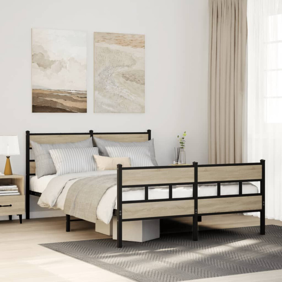 Vidaxl Metal Bed Frame Without Mattress Sonoma Oak 140X190 Cm