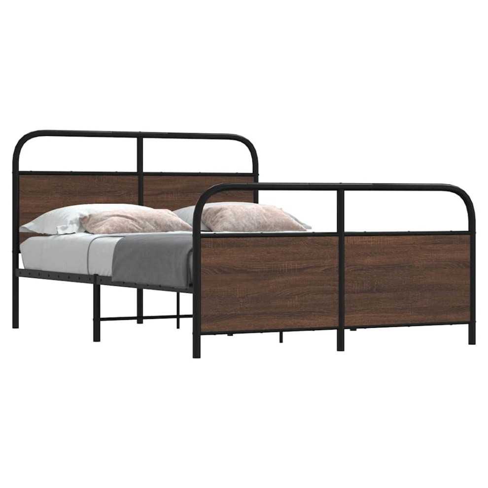 Vidaxl Metal Bed Frame Without Mattress Brown Oak 140X200 Cm