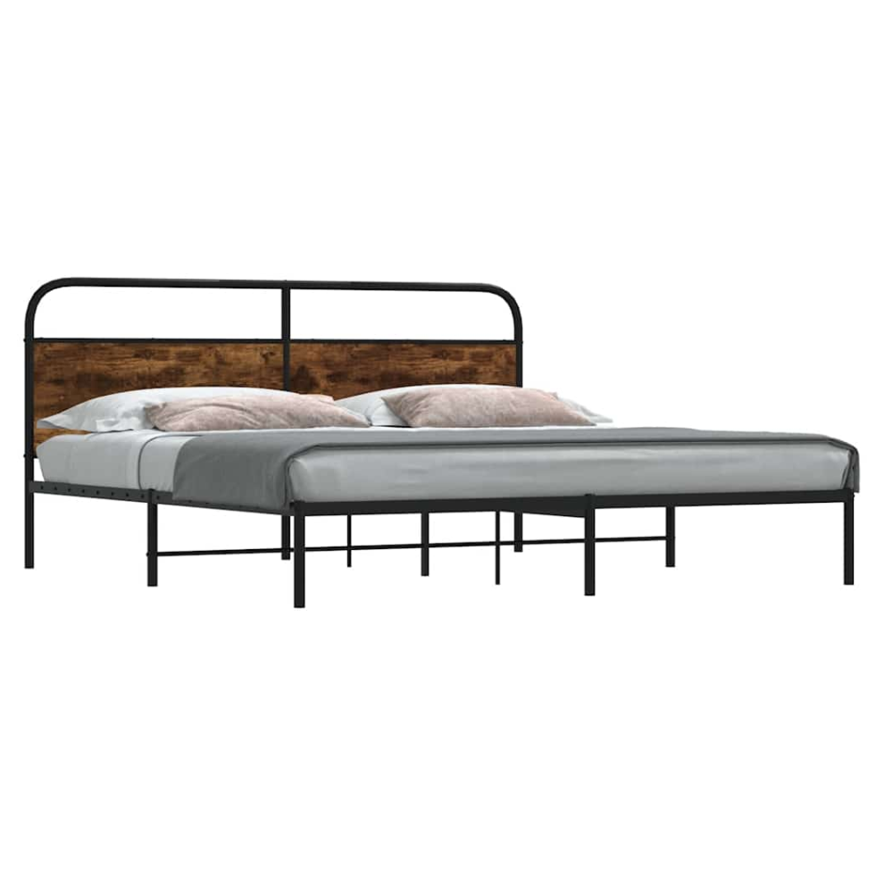 Vidaxl Metal Bed Frame Without Mattress Smoked Oak 200X200 Cm