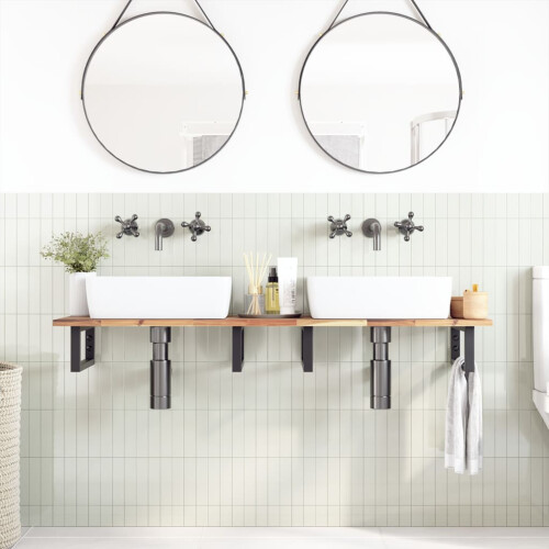 VidaXL vidaXL Basin Shelf Wall Mounted Steel and Solid Wood Acacia 2