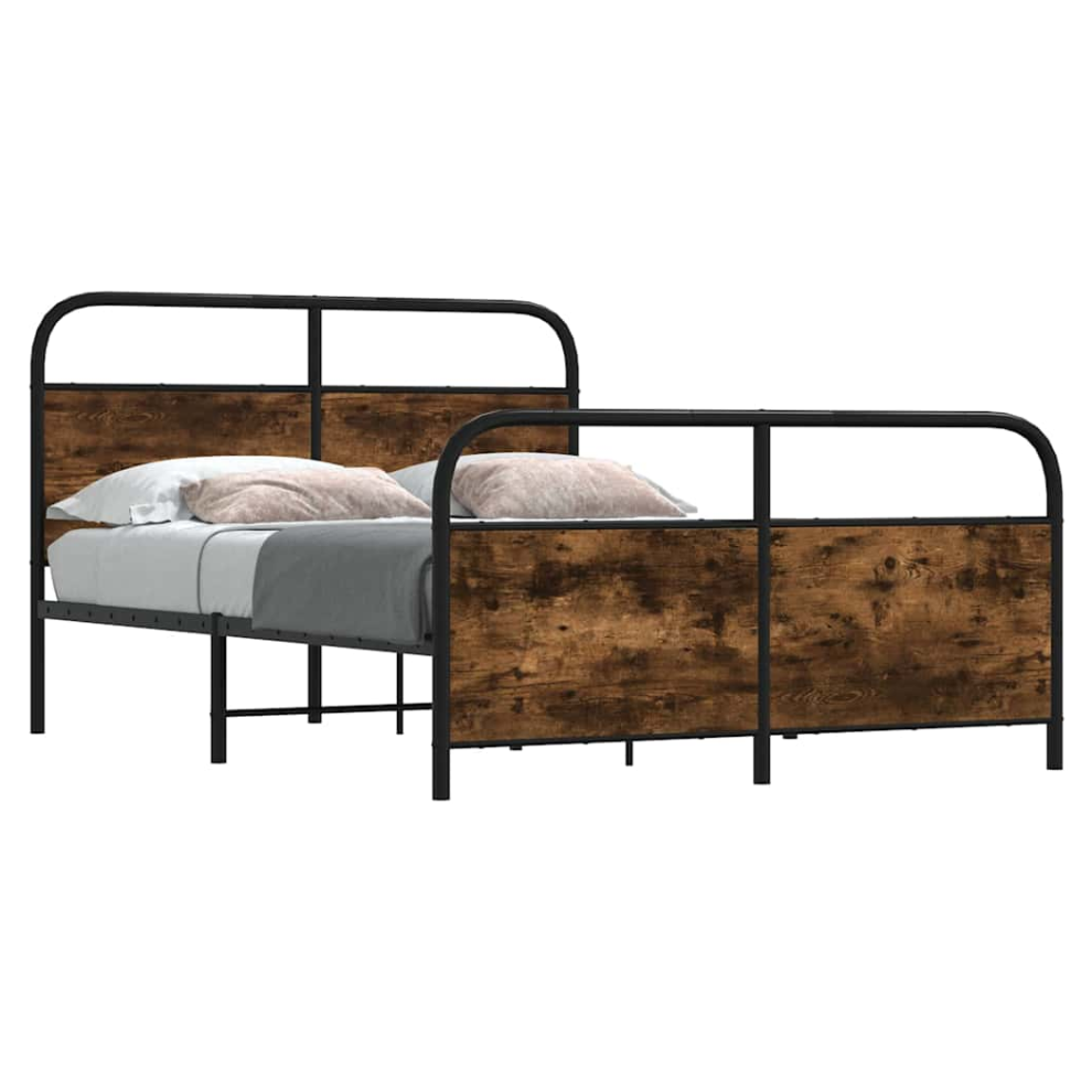 Vidaxl Metal Bed Frame Without Mattress Smoked Oak 140X190 Cm