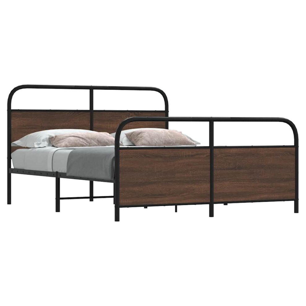 Vidaxl Metal Bed Frame Without Mattress Brown Oak 160X200 Cm