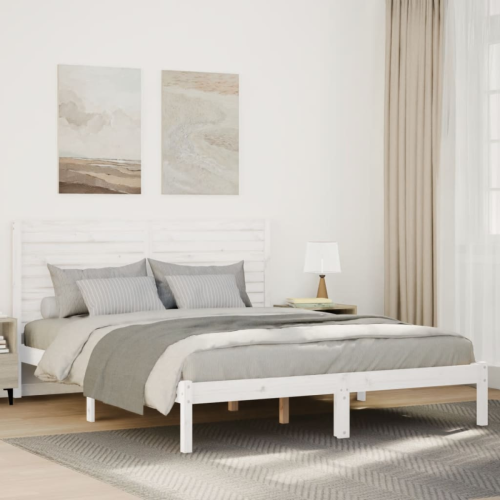 VidaXL vidaXL Extra Long Bed Frame without Mattress White 140x210 cm Solid Wood 1