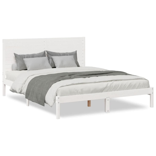 VidaXL vidaXL Extra Long Bed Frame without Mattress White 140x210 cm Solid Wood 2