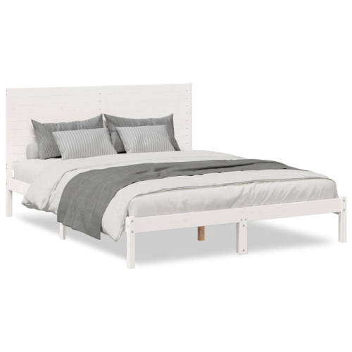 VidaXL vidaXL Extra Long Bed Frame without Mattress White 140x220 cm Solid Wood 2