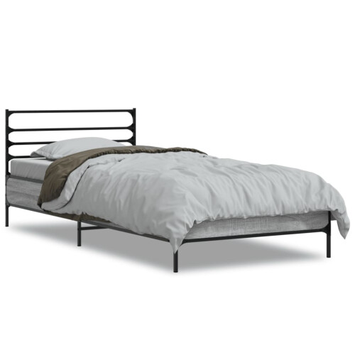 VidaXL vidaXL Bed Frame Grey Sonoma 100x200 cm Engineered Wood and Metal 2
