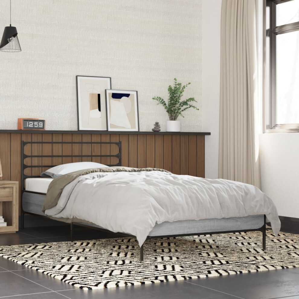 Vidaxl Bed Frame Grey Sonoma 100X200 Cm Engineered Wood And Metal