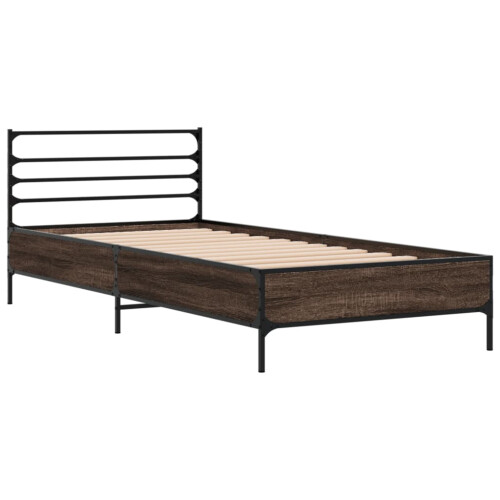 VidaXL vidaXL Bed Frame Brown Oak 75x190 cm Small Single Engineered Wood and Metal 1