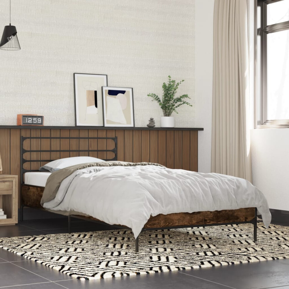 vidaXL Bed Frame Smoked Oak 90x190 cm Single Engineered Wood and Metal