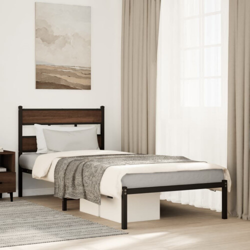 VidaXL vidaXL Bed Frame without Mattress with Headboard Brown Oak 90x200 cm