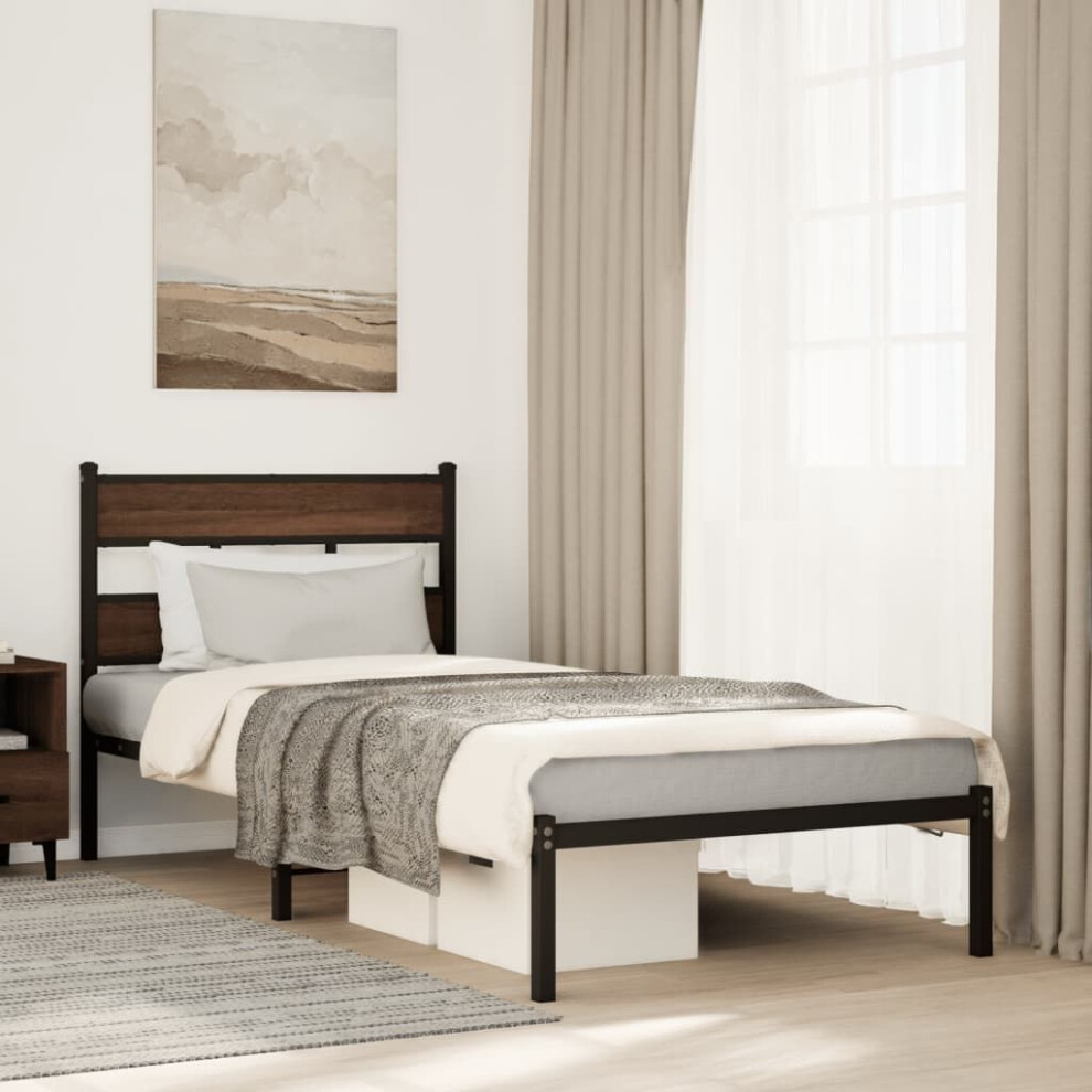 Vidaxl Bed Frame Without Mattress With Headboard Brown Oak 90X200 Cm