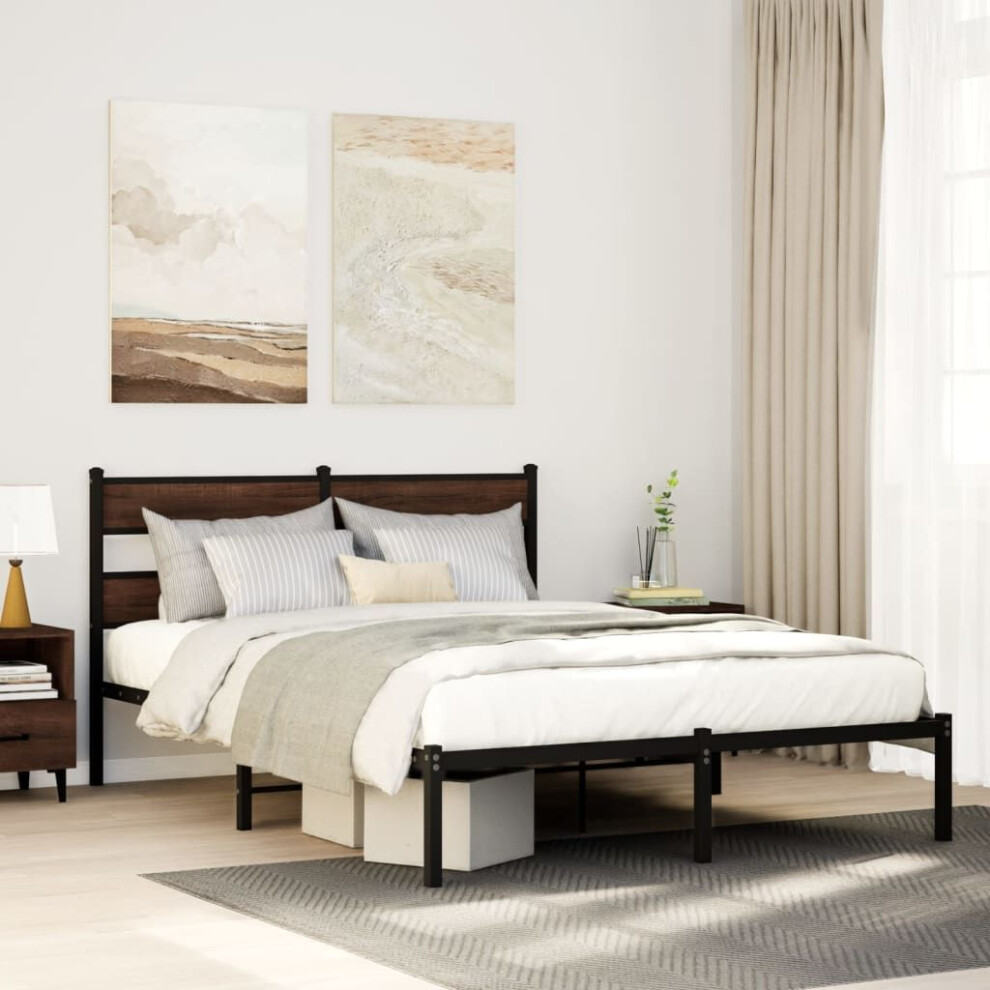 Vidaxl Bed Frame Without Mattress With Headboard Brown Oak 160X200 Cm