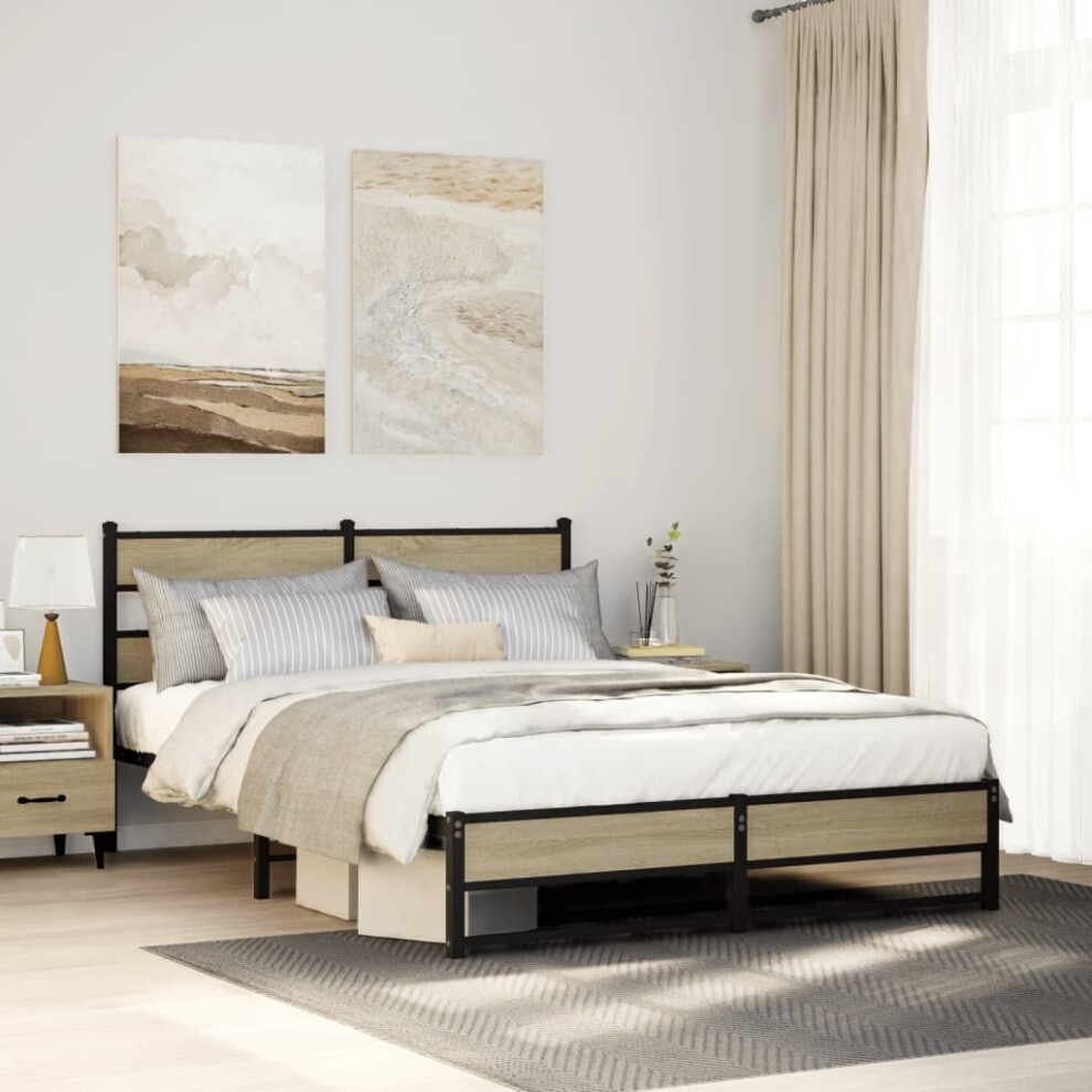 Vidaxl Metal Bed Frame Without Mattress Sonoma Oak 140X200 Cm