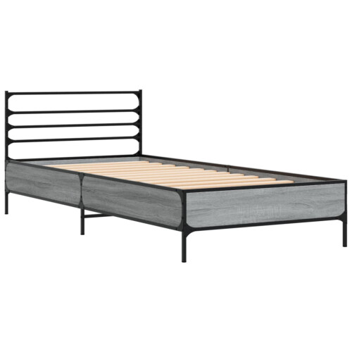VidaXL vidaXL Bed Frame Grey Sonoma 100x200 cm Engineered Wood and Metal 1