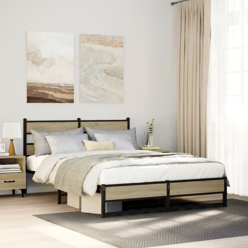 Vidaxl Metal Bed Frame Without Mattress Sonoma Oak 140X190 Cm