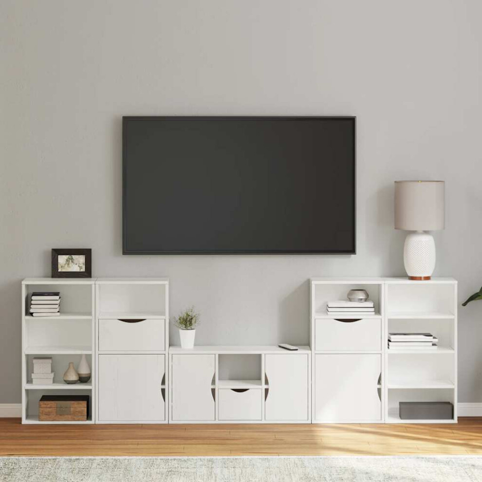 vidaXL 5 Piece TV Units with Storage ODDA White Solid Wood Pine