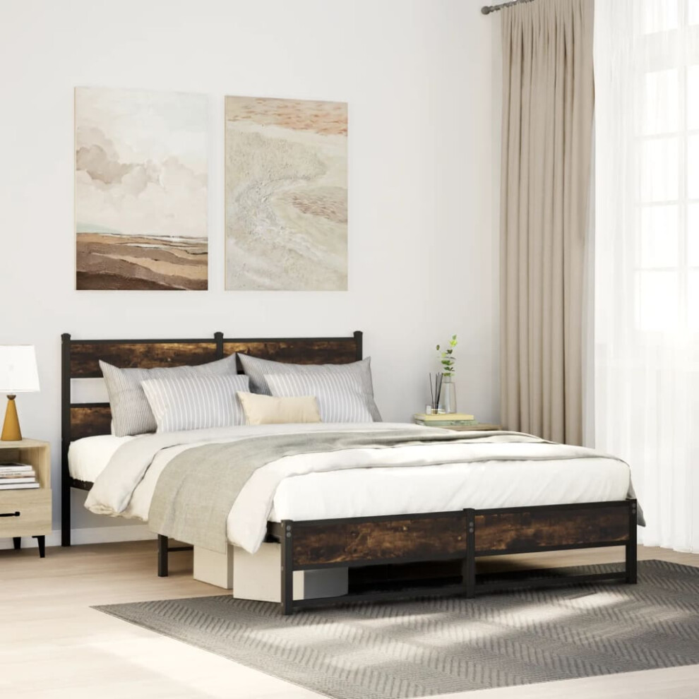 Vidaxl Metal Bed Frame Without Mattress Smoked Oak 140X200 Cm
