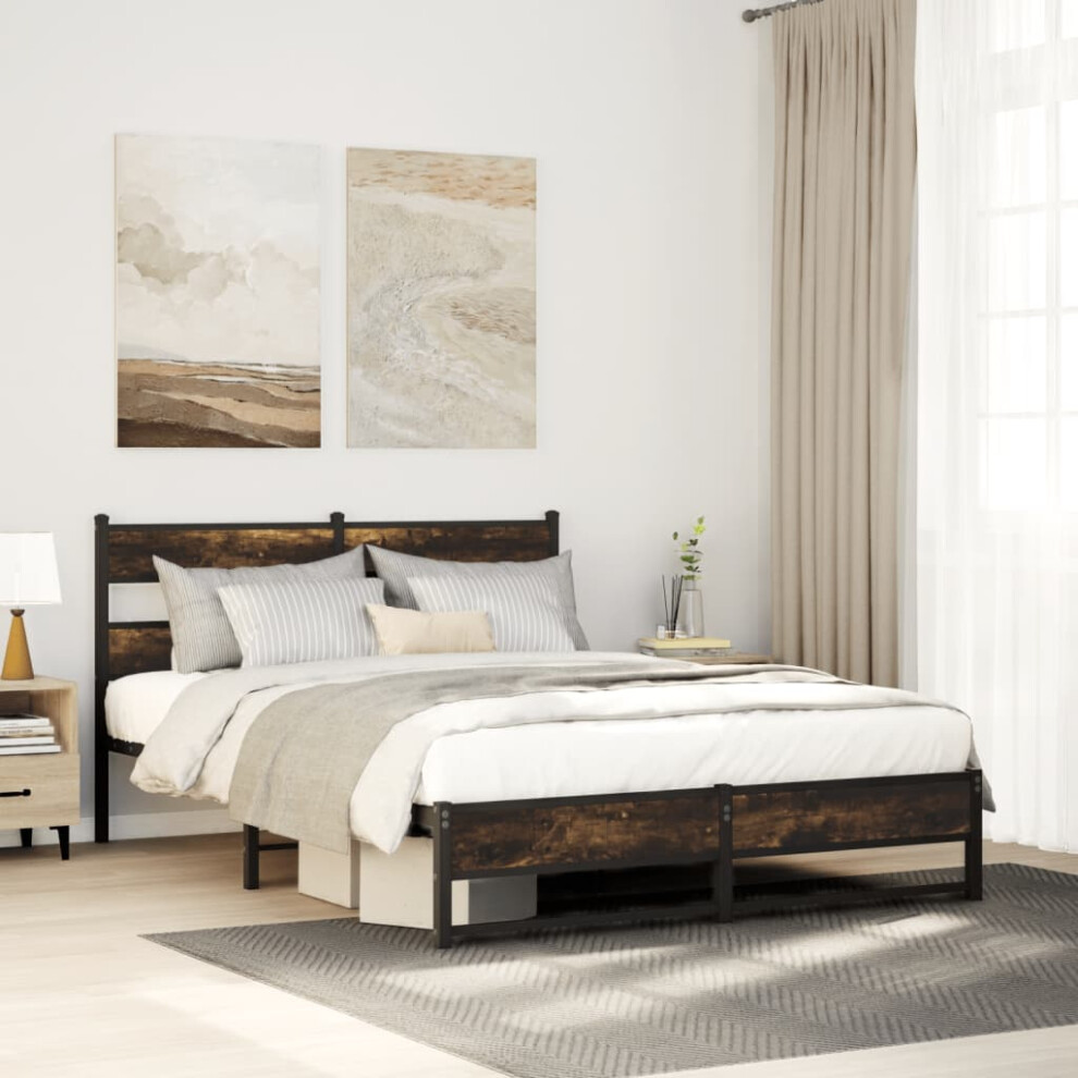 Vidaxl Metal Bed Frame Without Mattress Smoked Oak 160X200 Cm