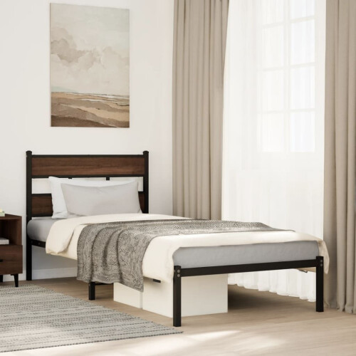 VidaXL vidaXL Bed Frame without Mattress with Headboard Brown Oak 100x200 cm