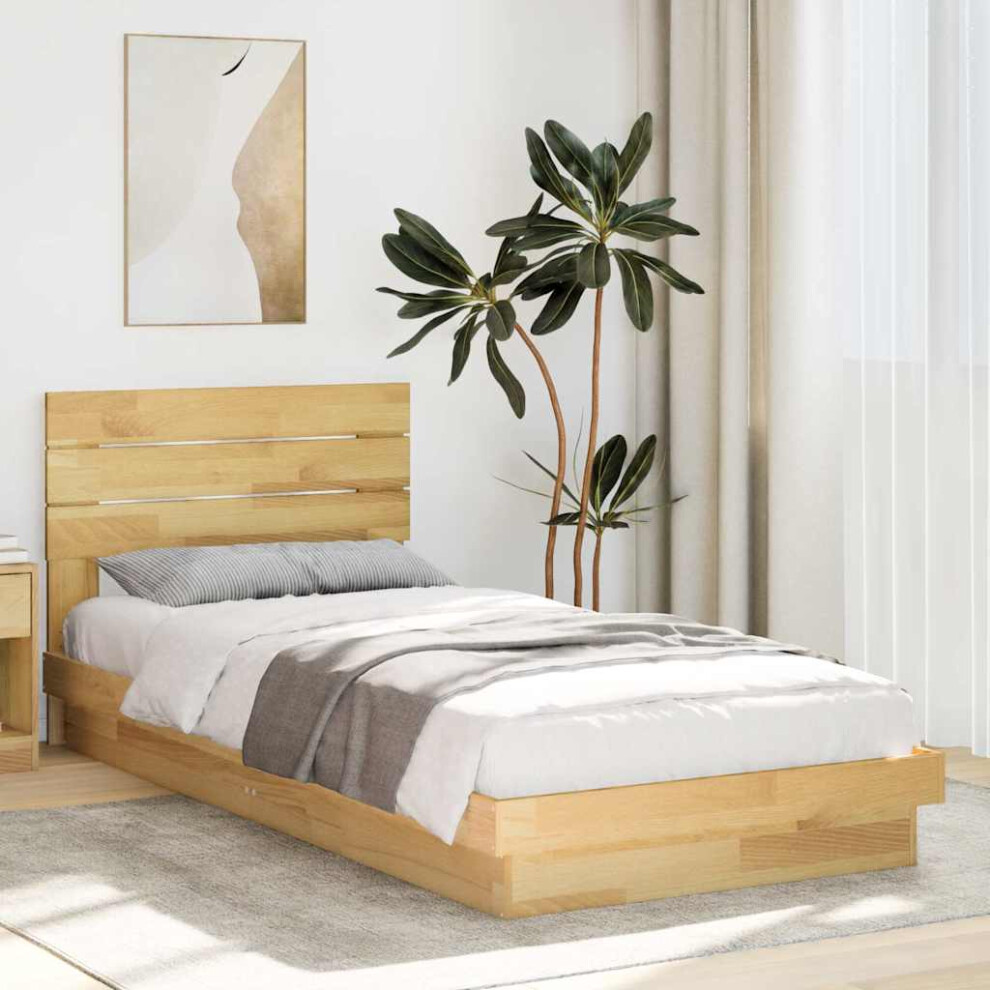vidaXL Bed Frame with Headboard without Mattress 75x190 cm Small Single Solid Wood Oak