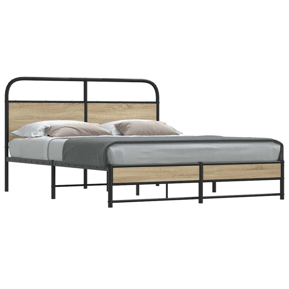 Vidaxl Metal Bed Frame Without Mattress Smoked Oak 160X200 Cm