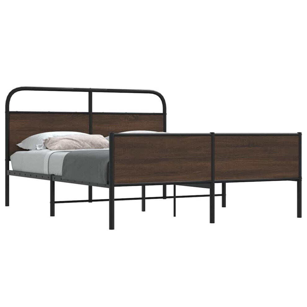 Vidaxl Metal Bed Frame Without Mattress Brown Oak 160X200 Cm