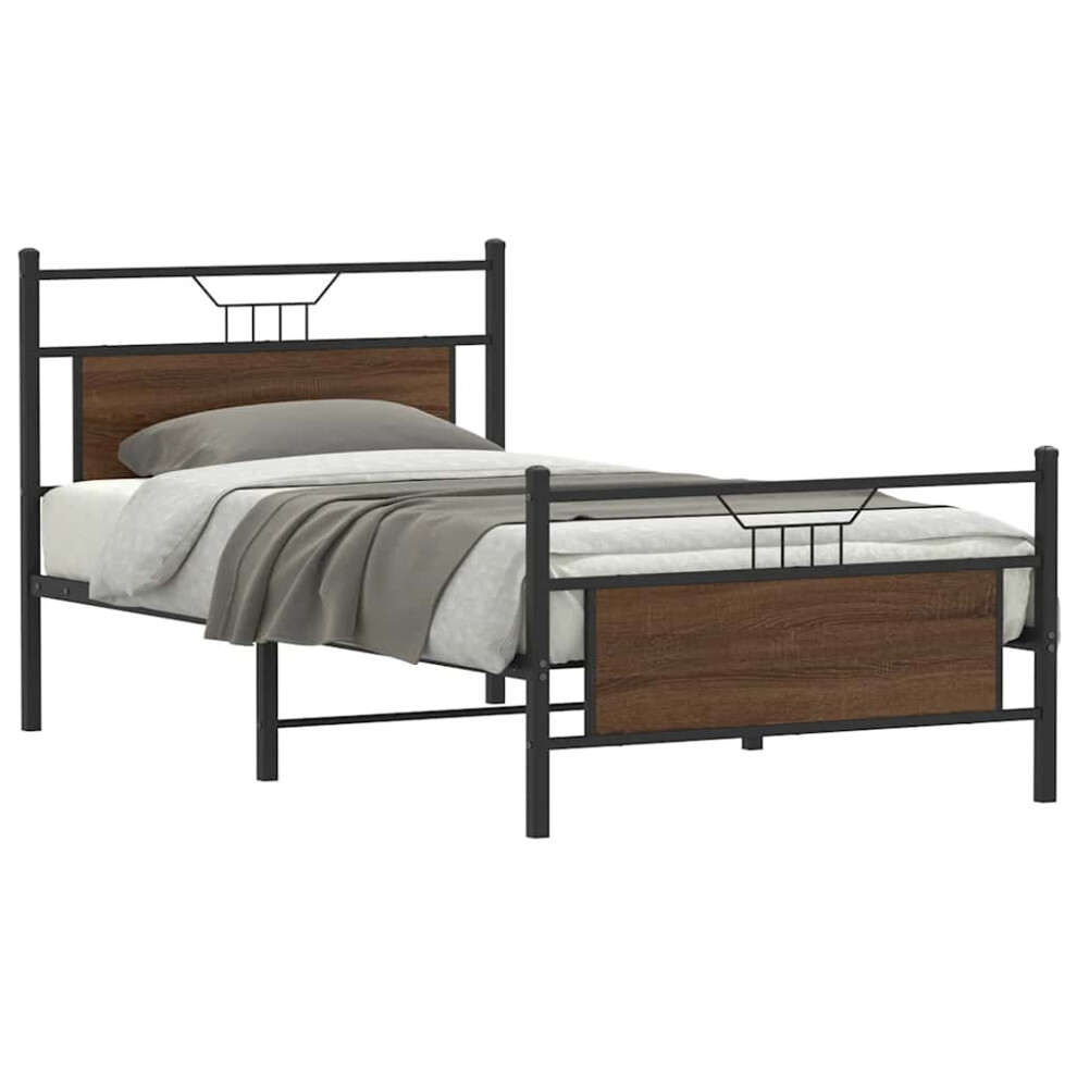 vidaXL Bed Frame without Mattress Brown Oak 120x190 cm Small Double Engineered Wood
