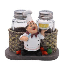 Salt and Pepper Spice Shaker Set, Standing Chef Decorative Statue Spice Organizer, Glass Spice Jar with Stand, Lifelike