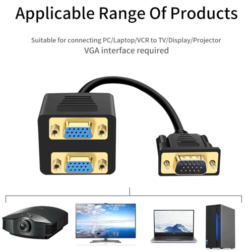 VGA Splitter Cable 15Pin Male To 2  Black 1