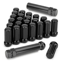 M14X1.5 Wheel Lug Nuts, 24 Pieces 14Mmx1.5 7 Spline Drive Awl Acorn Cone Lug Nuts 2Inch Long Black