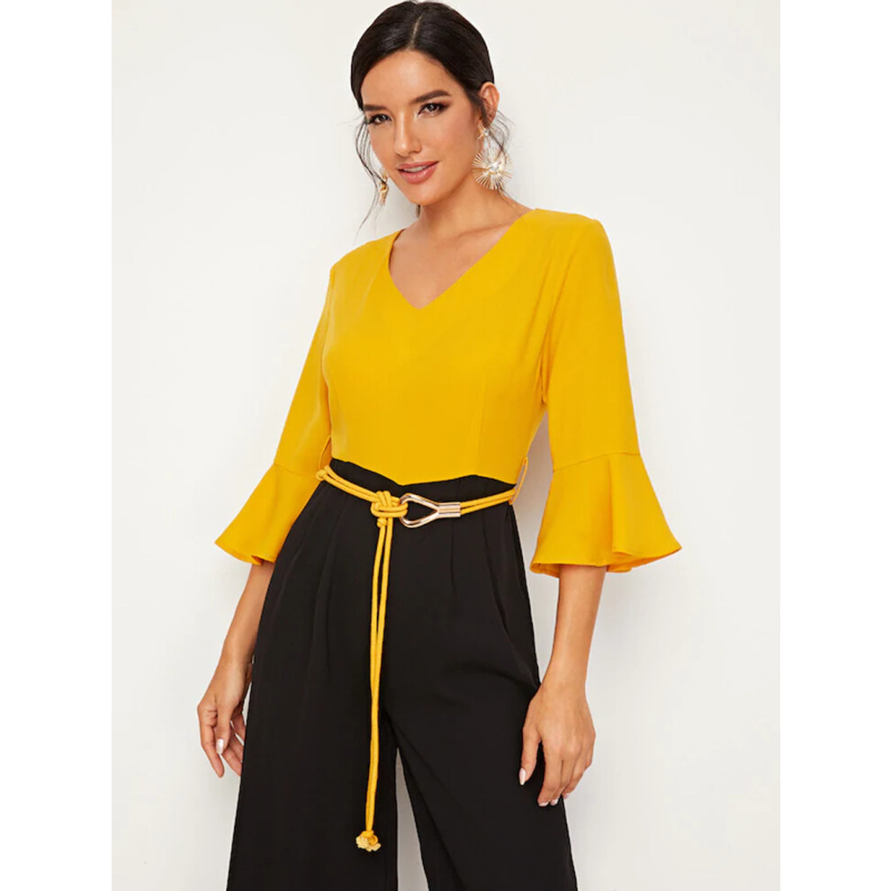 (yellow, 128cm) Fluorescent Yellow Eight-ring Two-strand Rope Knot Versatile Skirt with Women's Belt