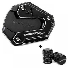 (Black Combo) Motorcycle Accessories Kickstand Foot Side Stand Enlarger Pad Tire Valve Cap Compatible with Similar Brand Models from 2021 to 2023