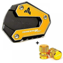 (Gold Combo) Motorcycle Accessories Kickstand Foot Side Stand Enlarger Pad Tire Valve Cap Compatible with Similar Brand Models from 2021 to 2023
