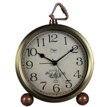 Metal Gold clock, Retro non-tick alarm clock, Battery powered silent quartz movement HD glass clock (Arabic)