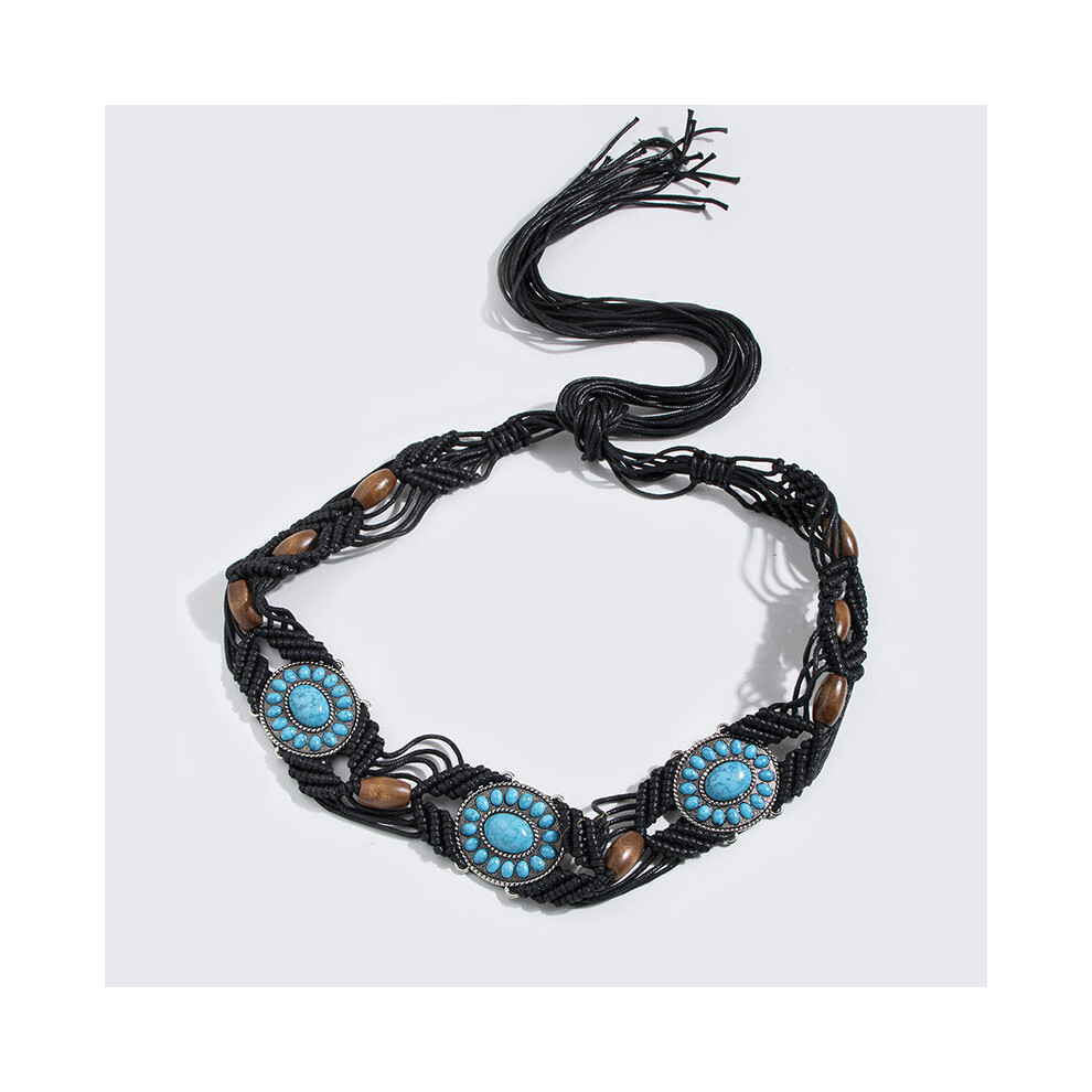 (Black) Bohemian Style Alloy Turquoise Resin Beads Braided Knot