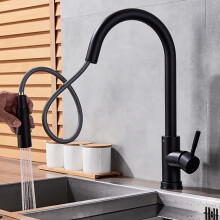 Touch Pull Out Kitchen Mixer Taps with DoubleFunction Single Handle Black & Gold