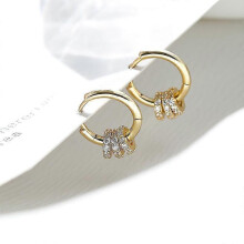(eh777 gold) 925 Sterling Silver Cubic Zirconia Square Planet Charm Stud Earrings for Women - Stylish Drop Design in Elegant Pendientes