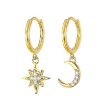 (eh375 gold) 925 Sterling Silver Cubic Zirconia Square Planet Charm Stud Earrings for Women - Stylish Drop Design in Elegant Pendientes