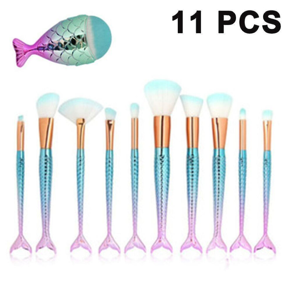 Blue Makeup Brushes Set 11Pcs Makeup Brush Cosmetic Brushes Eyeshadow Eyeliner Blush Brushes