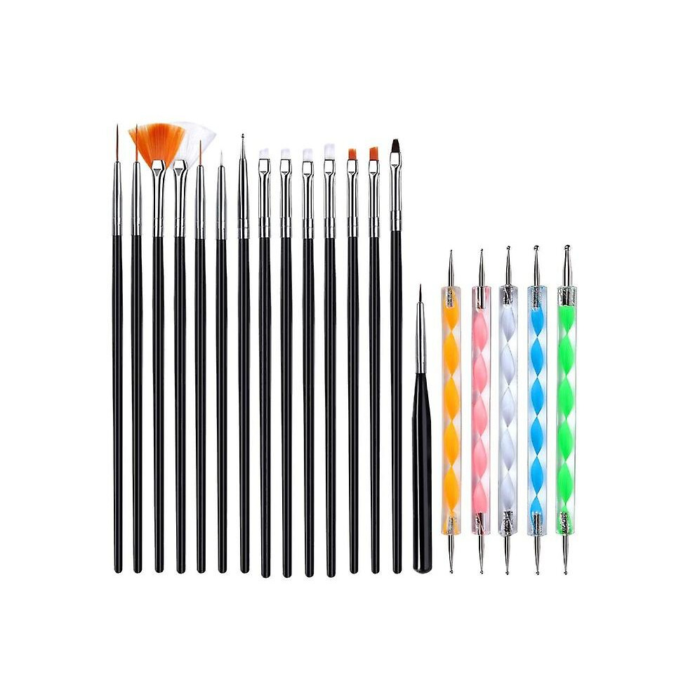 20 piece cosmetic brush set point drill pen nail painting nail enhancement tool set (black)