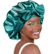 (Blue Zircon) SQCLV Satin Bonnet Silk Bonnet for Sleeping Double Layer Satin Lined Hair Bonnet with Tie Band Bonnets for Women Natural Curly Hair