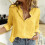 (M, Yellow) Casual Solid Color Button Lapel Blouses for Women Summer Linen Tops 3