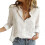 (2XL, White) Casual Solid Color Button Lapel Blouses for Women Summer Linen Tops 1