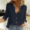 (M, Yellow) Casual Solid Color Button Lapel Blouses for Women Summer Linen Tops 2
