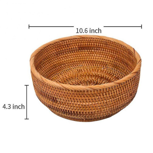 Round Fruit Basket Wicker Tabletop Bread Serving Tray Weaving Food Stora Bowls(lar 2