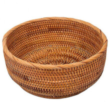Round Fruit Basket Wicker Tabletop Bread Serving Tray Weaving Food Stora Bowls(lar