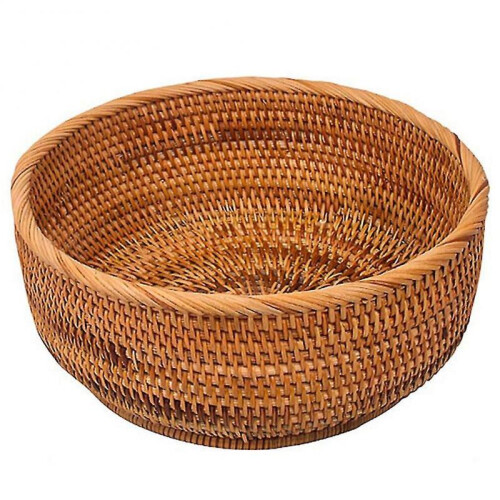 Round Fruit Basket Wicker Tabletop Bread Serving Tray Weaving Food Stora Bowls(lar